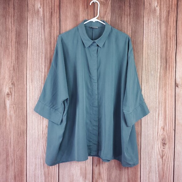 *READ* COS Womens Large Draped Wide Fit Shirt 3/4 Sleeves Button Up Boxy Top - Picture 3 of 14